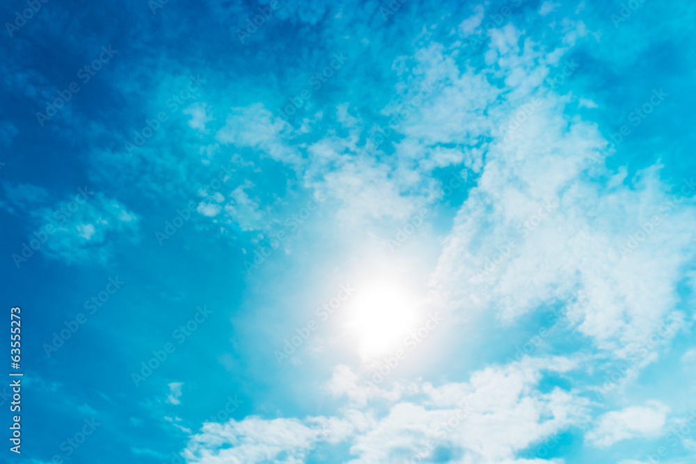 Blue sky with clouds and sun Blue sky with clouds and sun