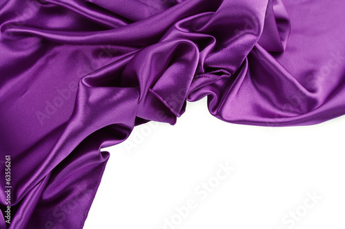Purple silk fabric texture on white background. Copy space