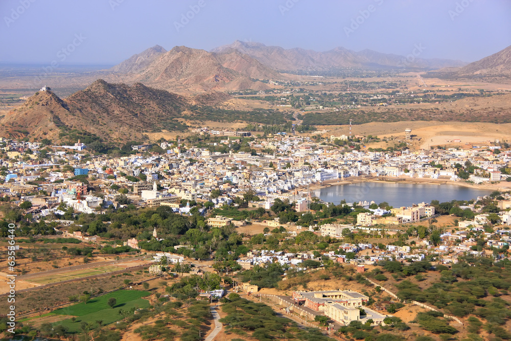 Aerial view of Pushkar city, Rajasthan, India