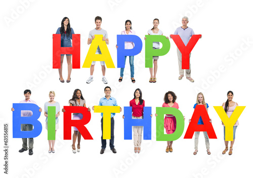 Group of People Holding Happy Birthday