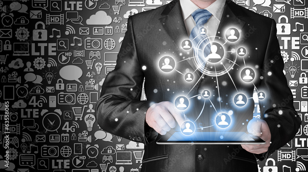 Business man using tablet PC social connection Business man using tablet PC social connection