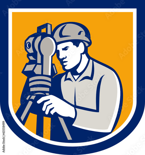 Surveyor Using Total Station Theodolite Retro