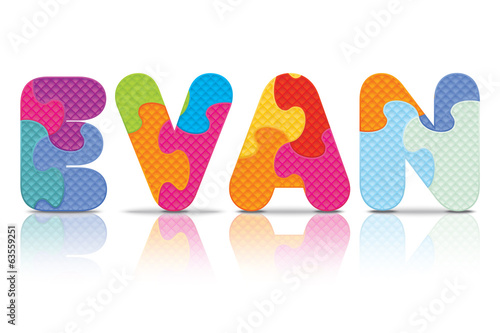 Vector EVAN written with alphabet puzzle