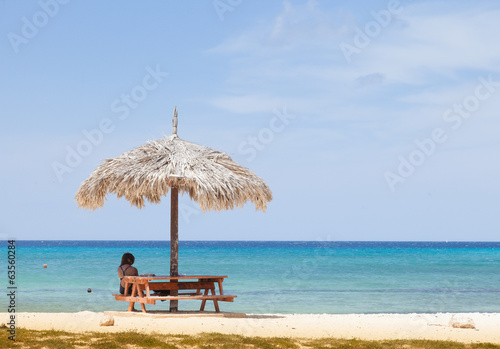 Fototapeta Naklejka Na Ścianę i Meble -  Santa Cruz a free local beach on Curacao, Caribbean