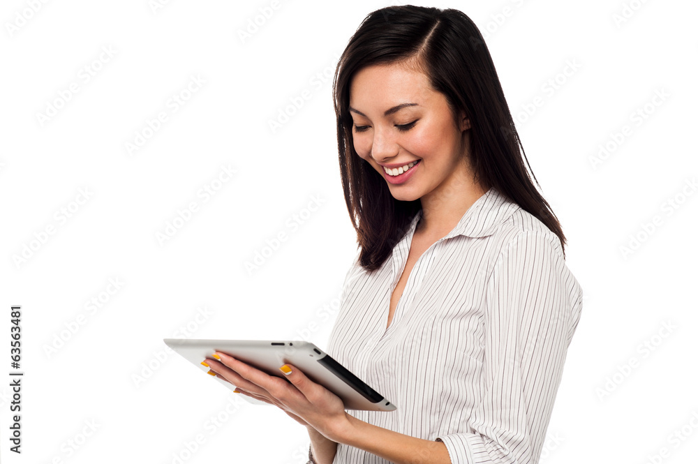 Business lady using tablet pc device Business lady using tablet pc device