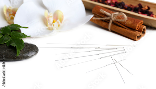 Fototapeta Naklejka Na Ścianę i Meble -  Composition with needles for acupuncture, isolated on white
