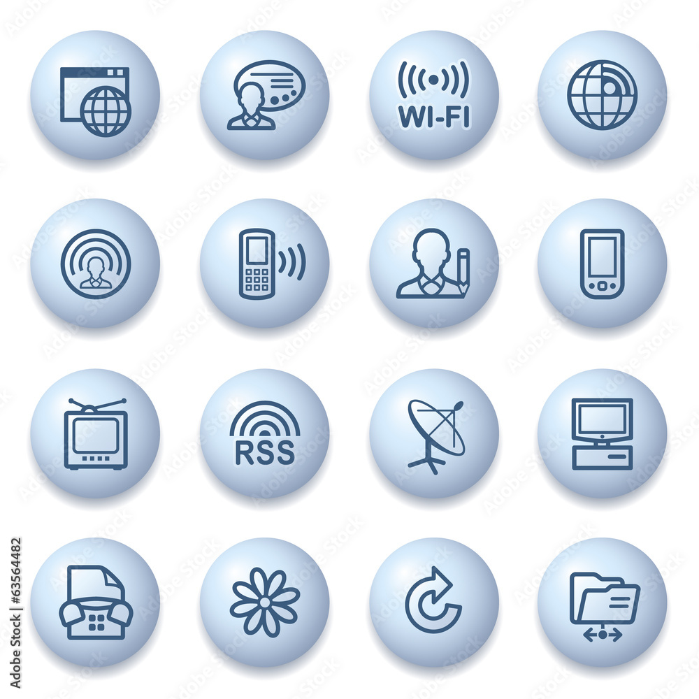 Communication icons on blue buttons. Communication icons on blue buttons.