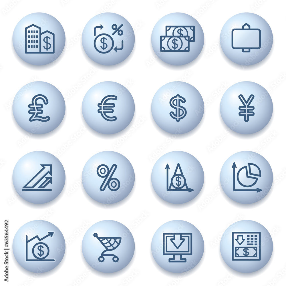 Finance icons on blue buttons. Finance icons on blue buttons.