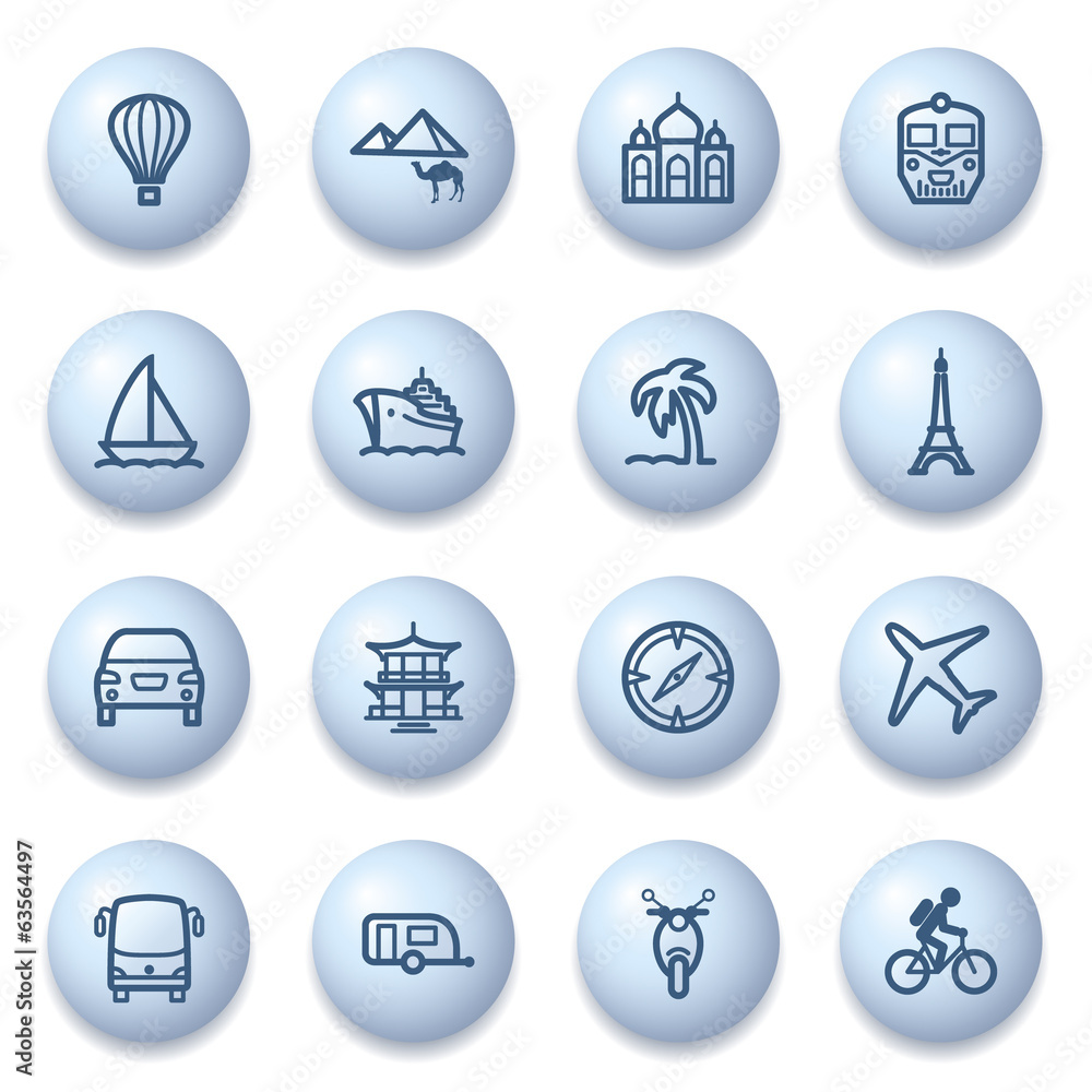Travel icons on blue buttons. Travel icons on blue buttons.