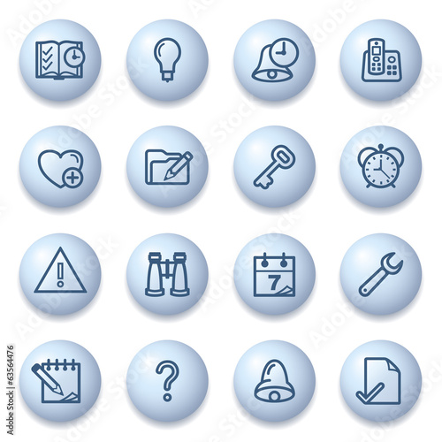 Organizer icons on blue buttons.