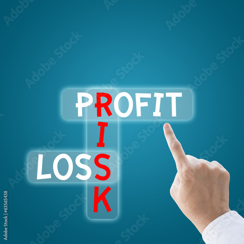 Business hand finger to profit risk loss