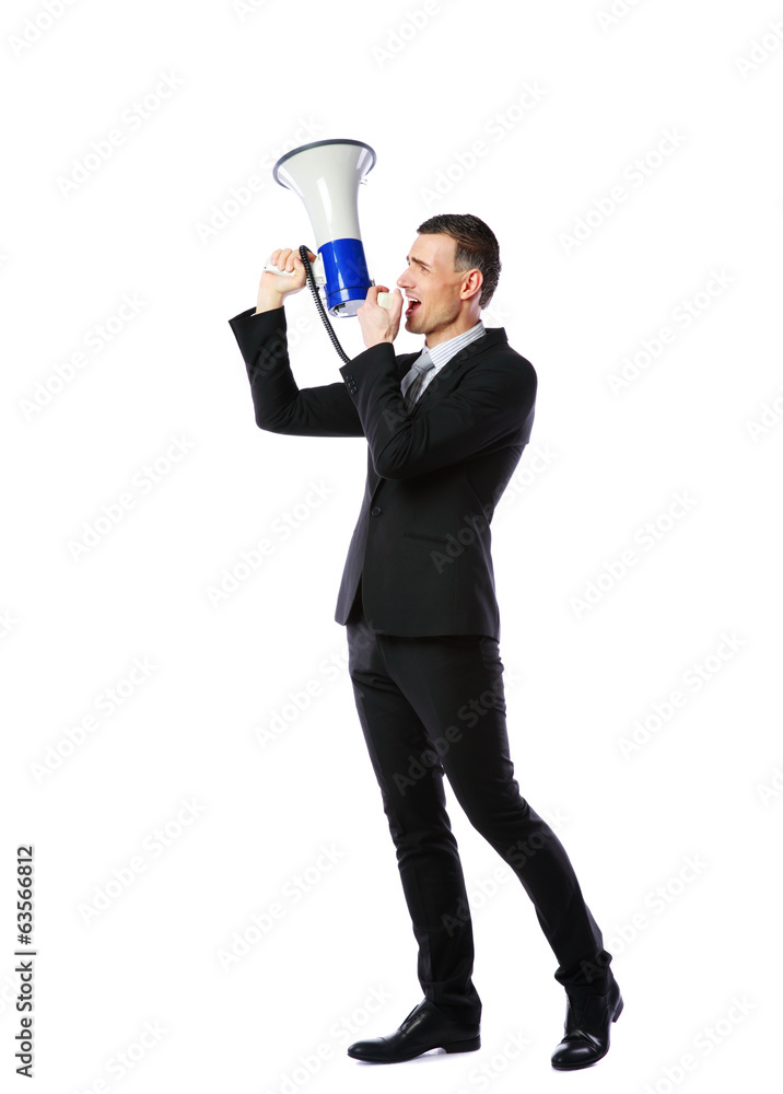 Fototapeta premium businessman yelling through megaphone