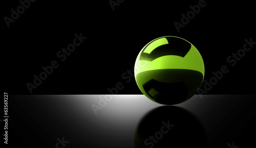 Green sphere rendered on dark photo
