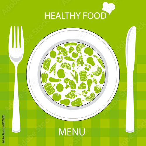 restaurant menu card. Plate with healthy food
