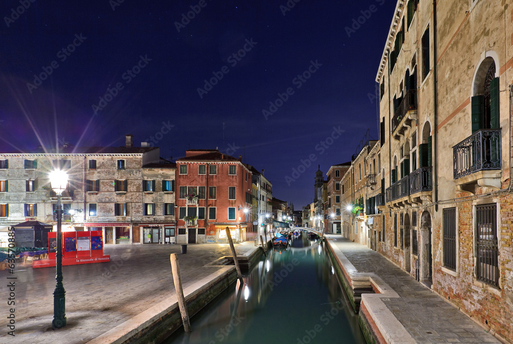 Campo San Barnaba and the canal at night