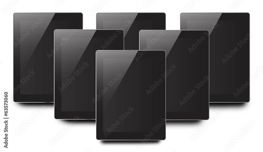 many tablet pc computer with blank screen isolated on white background many tablet pc computer with blank screen isolated on white background