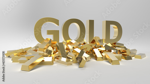 Billede på lærred Gold as word with gold bars