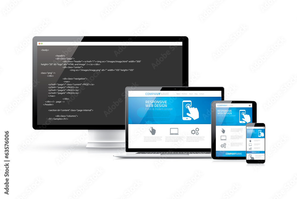Coding websites to modern responsive electronic devices concept