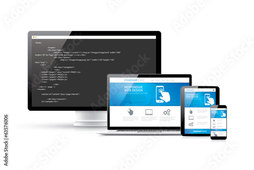 Coding websites to modern responsive electronic devices concept
