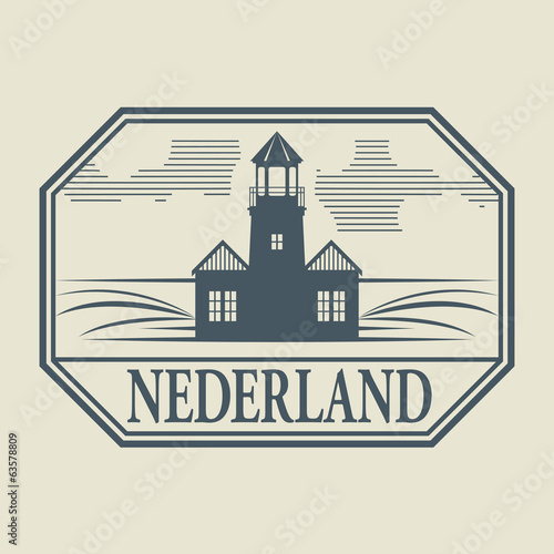 Stamp or label with word Nederland inside, vector illustration
