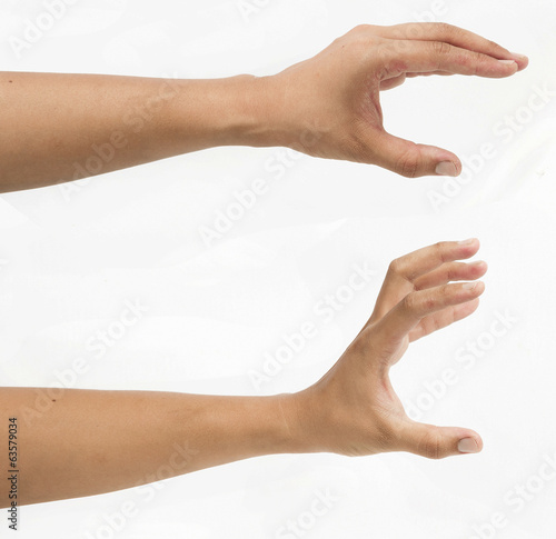 female man hand holding isolated on white