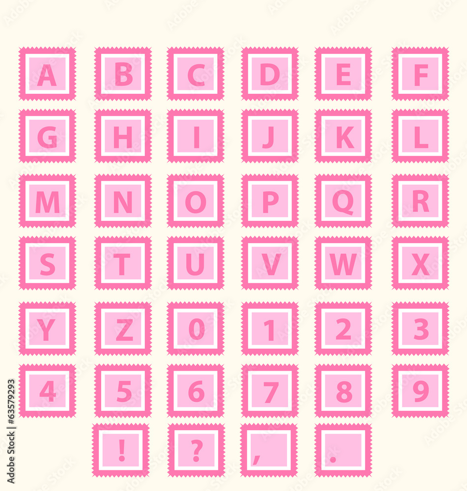 Alphabet Vector Set letters in pink squares Stock Vector