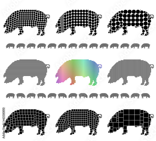Pig silhouette mosaic set