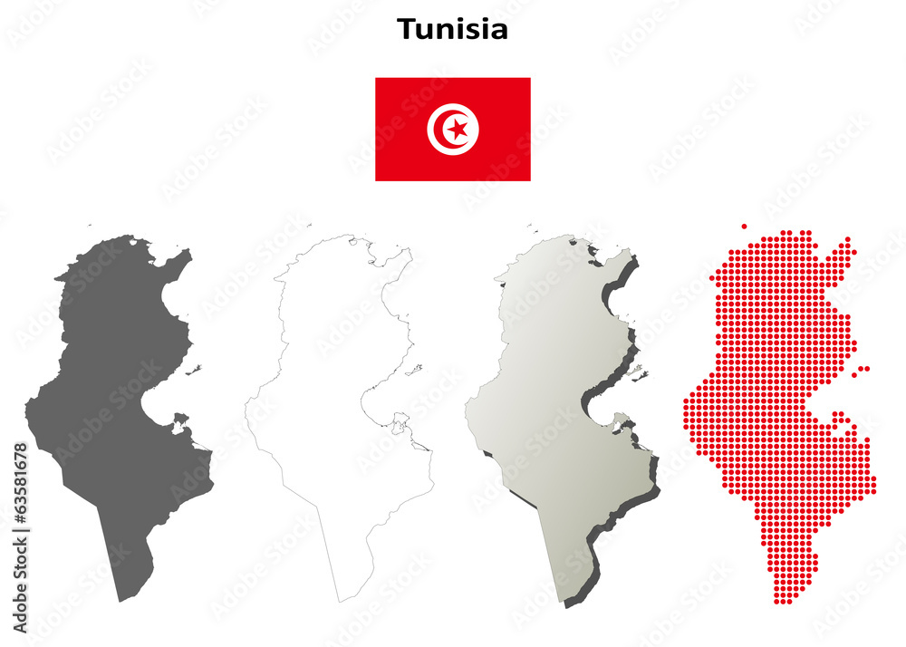Obraz premium Blank detailed contour maps of Tunisia