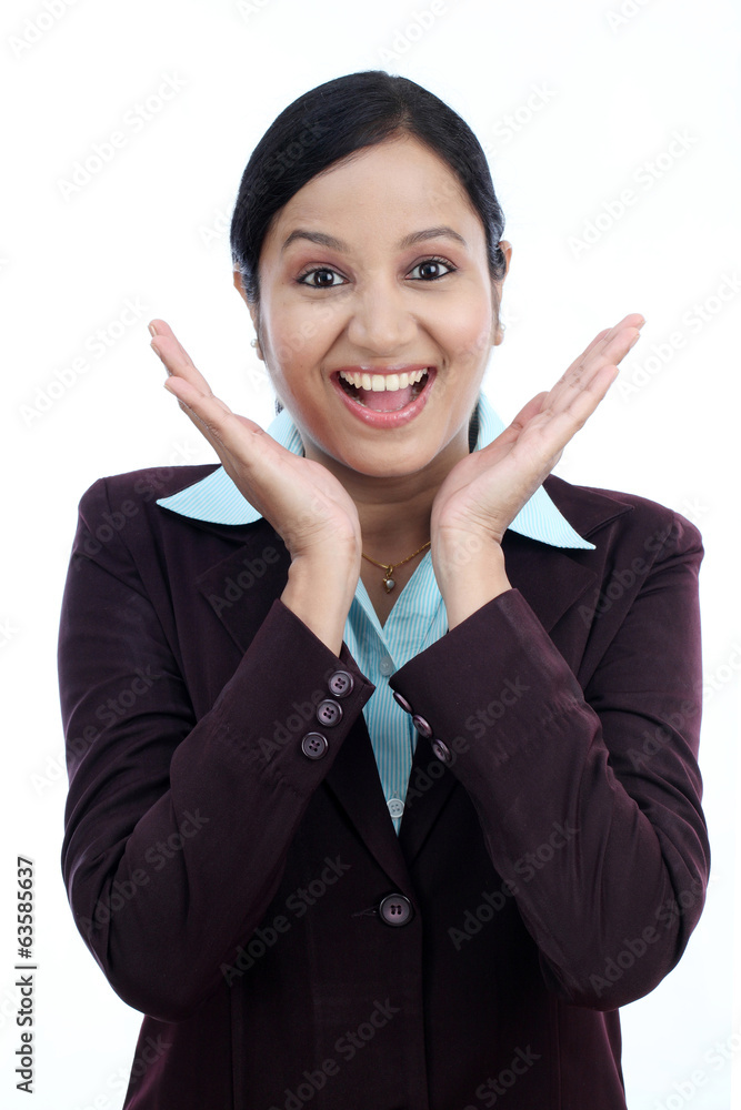 Excited business woman against white Excited business woman against white