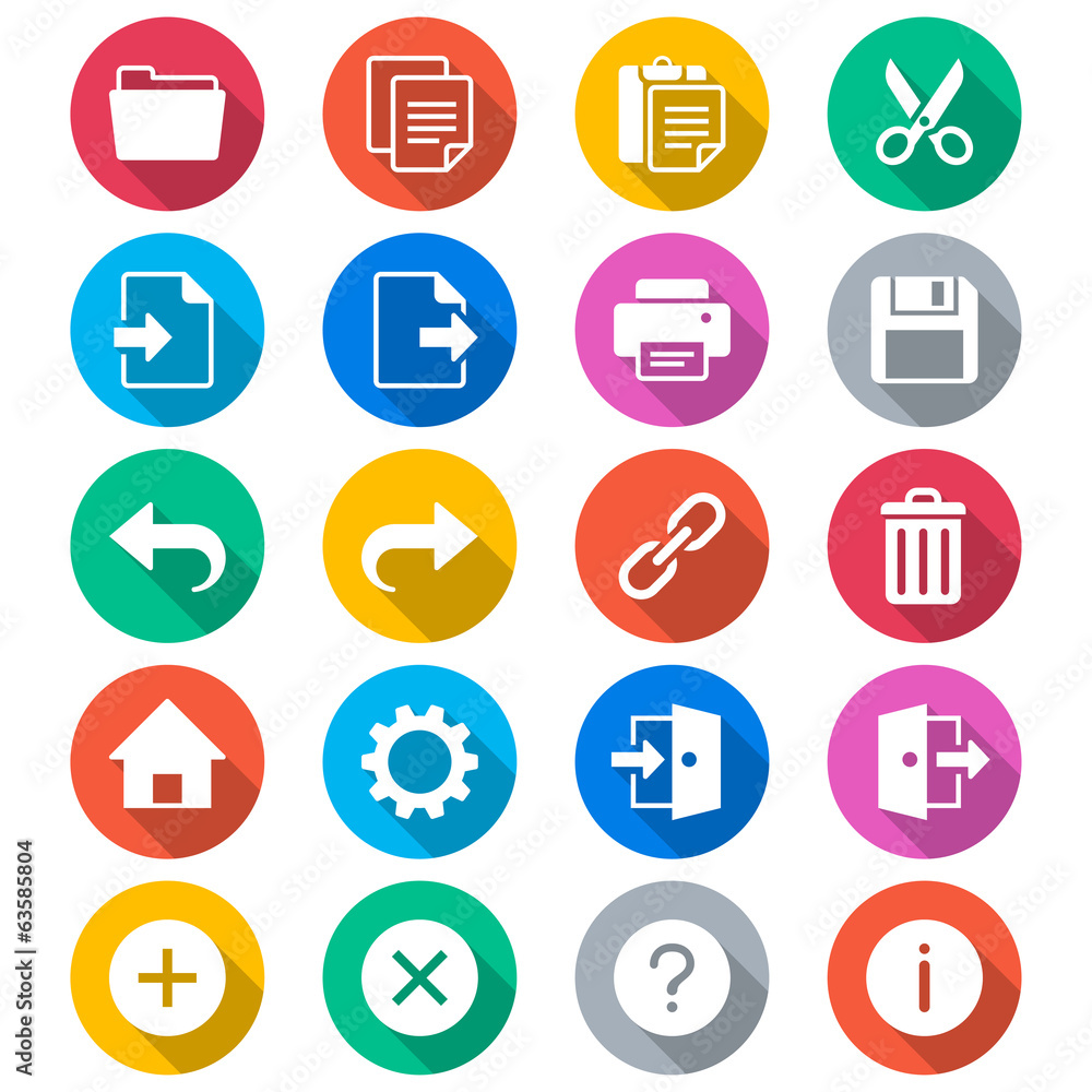 Application toolbar flat color icons Application toolbar flat color icons