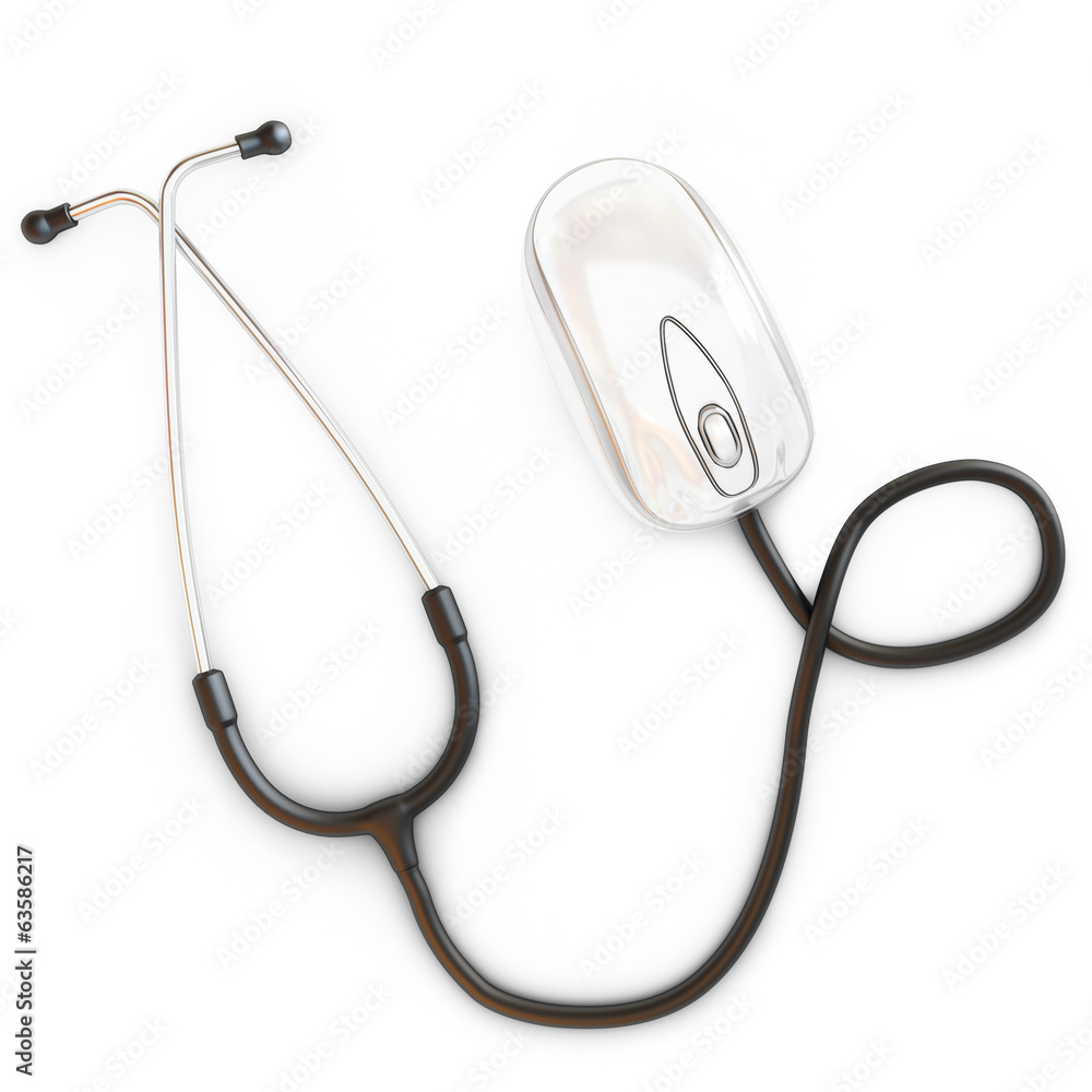 Online medical. Stethoscope attached to a computer mouse. Online medical. Stethoscope attached to a computer mouse.