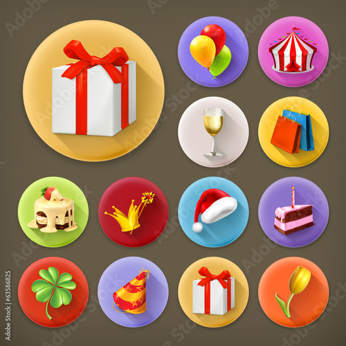 Holiday and gifts, long shadow icon set