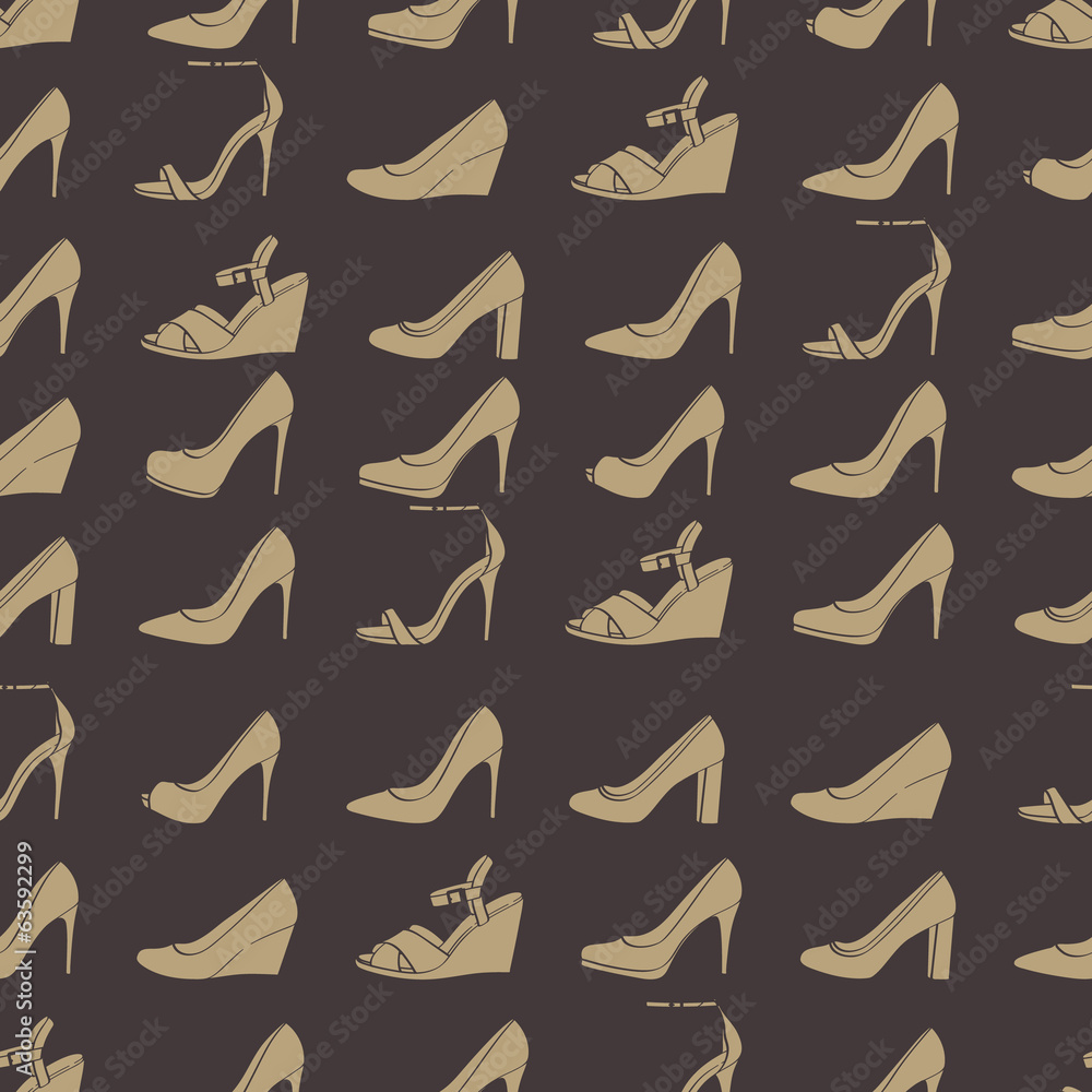 Seamless lady's shoes dark pattern. Black and beige colors. Seamless lady's shoes dark pattern. Black and beige colors.