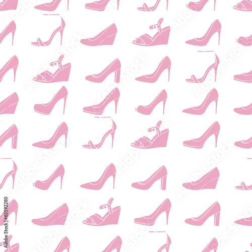 Seamless lady's shoes light pattern. Pink and white colors.