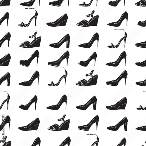 Seamless lady's shoes black and white pattern.