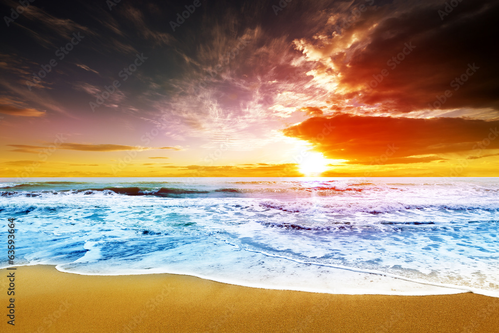Dreamy sunset at beach shore