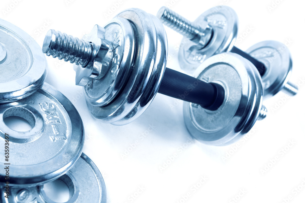 Weights or dumbbells.Sport objects Weights or dumbbells.Sport objects