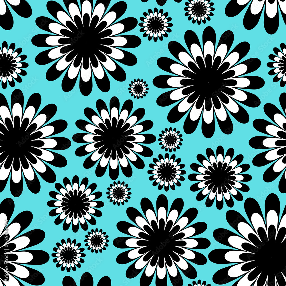 abstract monochrome floral seamless pattern in over tiffany blue