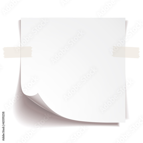 White note paper on white background