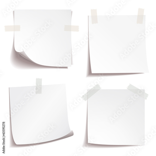 White note paper on white background