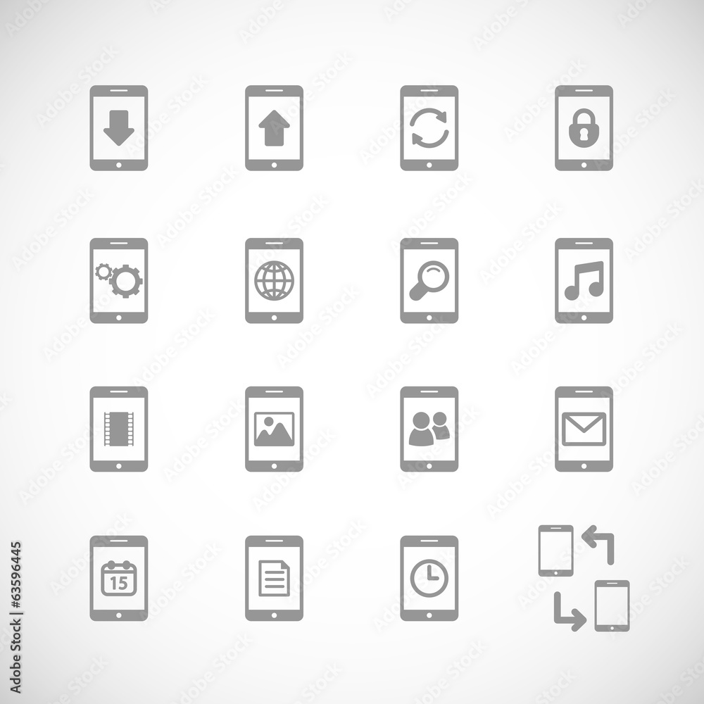 Online mobile applications iconset, contour flat Online mobile applications iconset, contour flat
