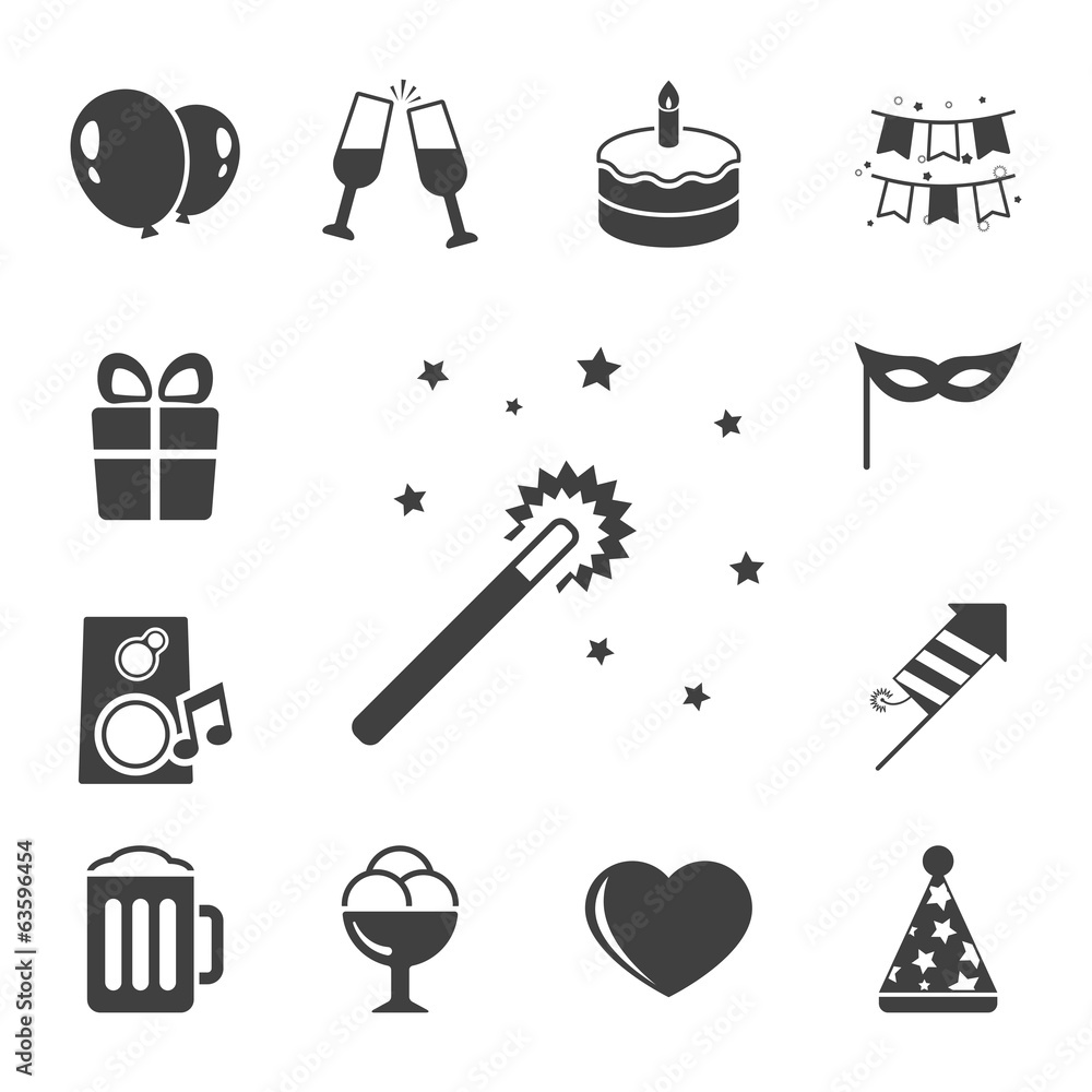 Fototapeta premium Celebration iconset, contrast flat
