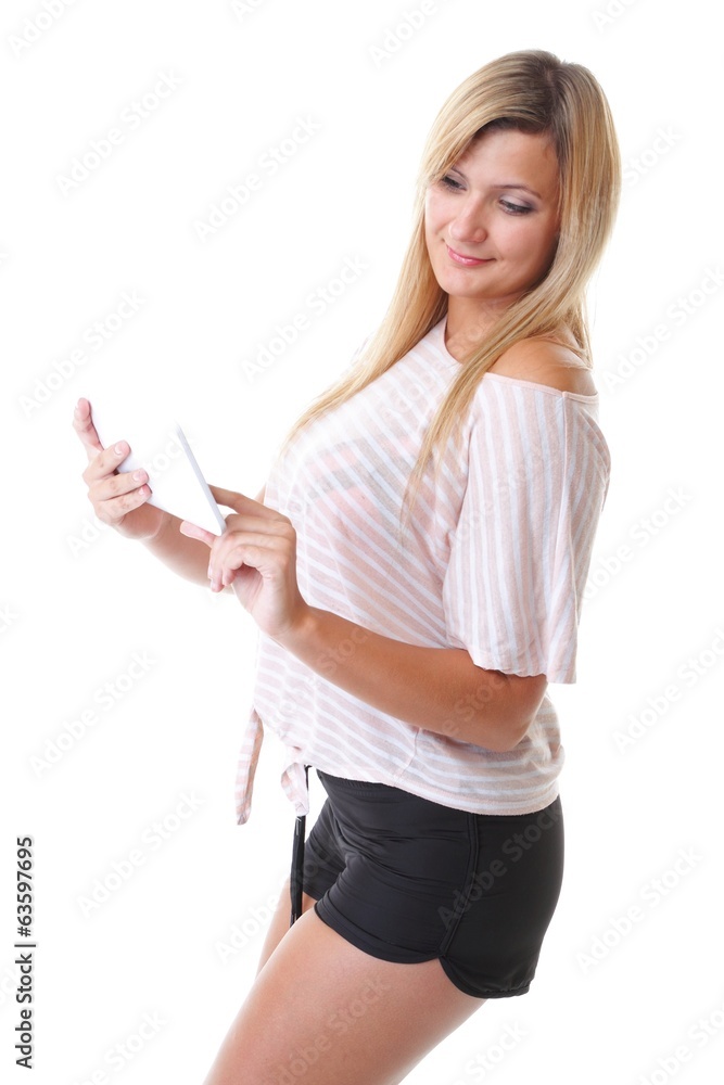 Girl with tablet computer ebook reader touchpad pc Girl with tablet computer ebook reader touchpad pc