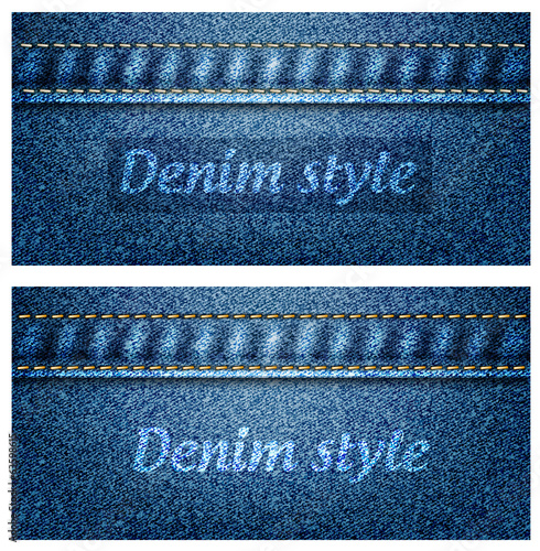 Blue denim texture with sewing, vector illustration