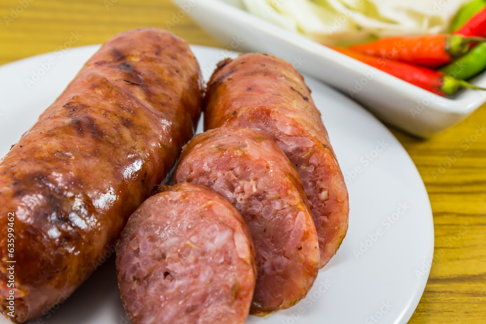 thai sausage with Chilli and vegetables thai sausage with Chilli and vegetables