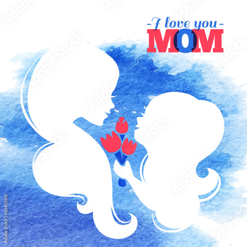 Card of Happy Mother's Day. Beautiful mother silhouette