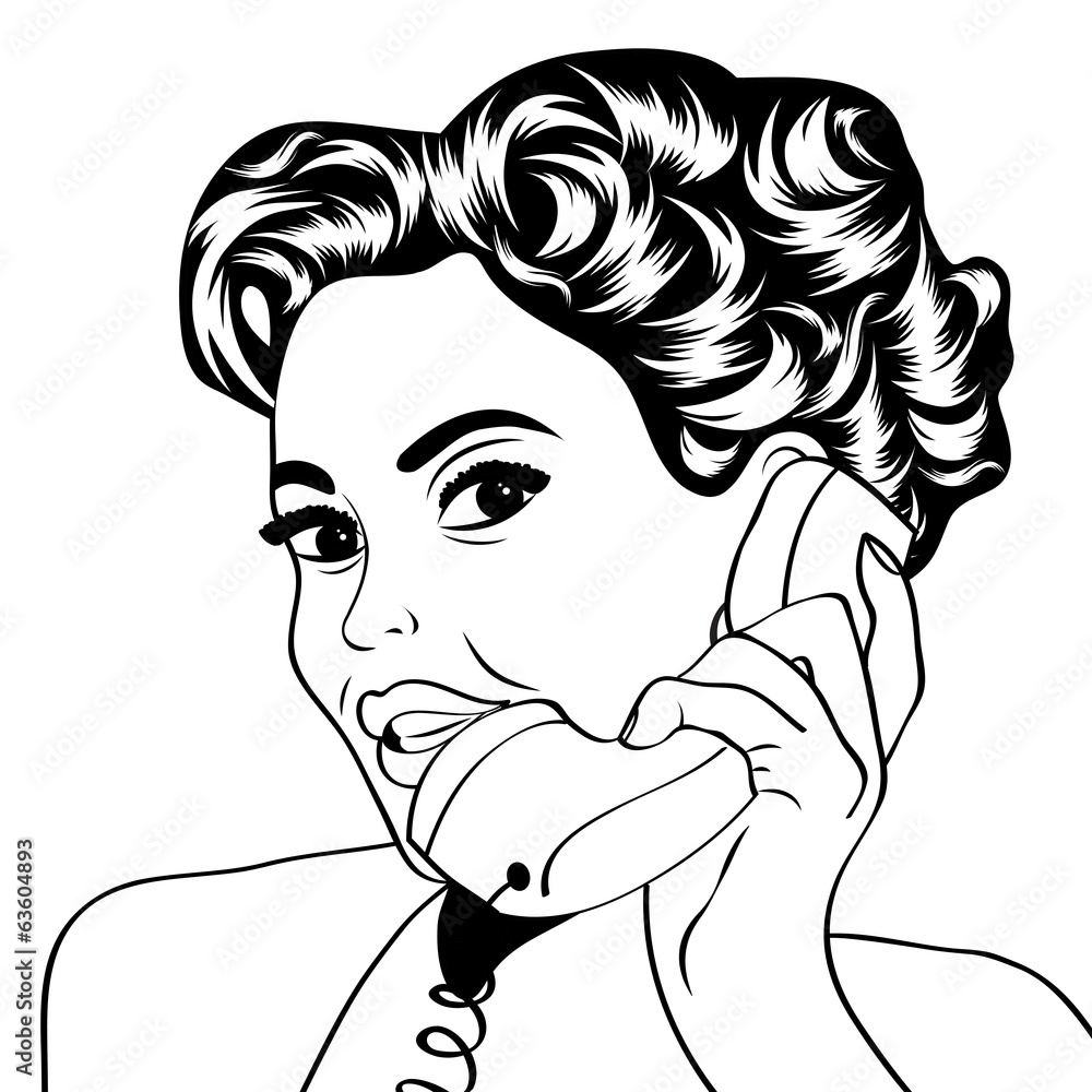 woman chatting on the phone, pop art illustration woman chatting on the phone, pop art illustration