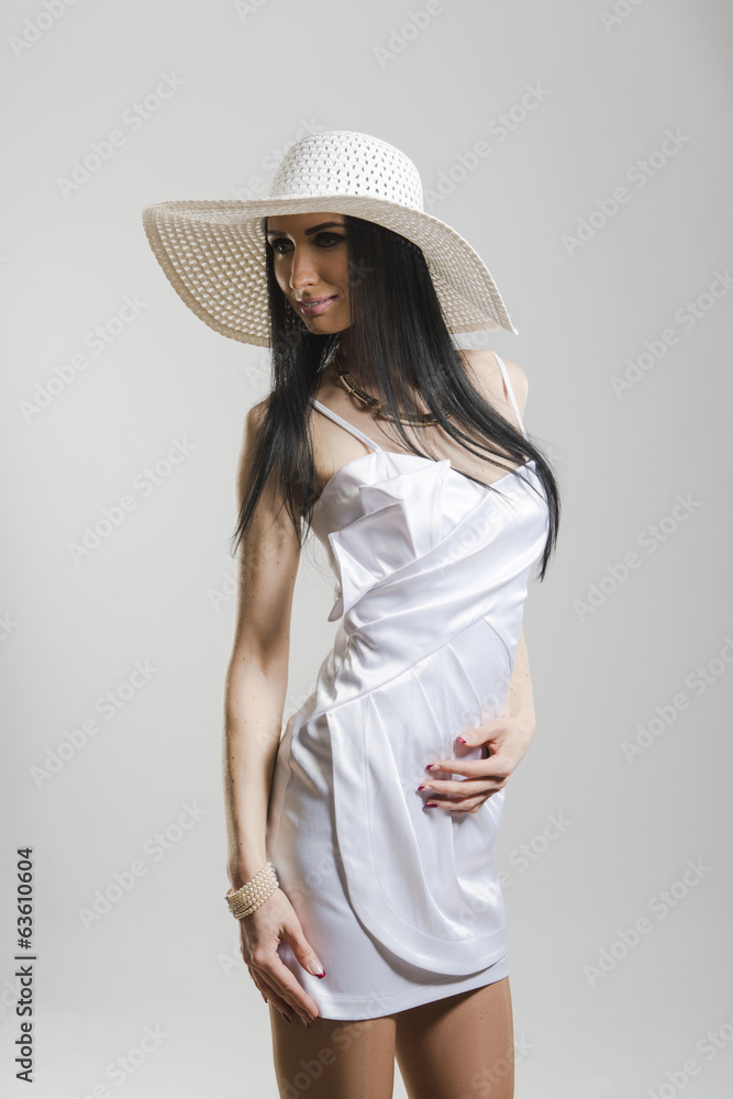 Pretty Caucasian woman in white dress Pretty Caucasian woman in white dress