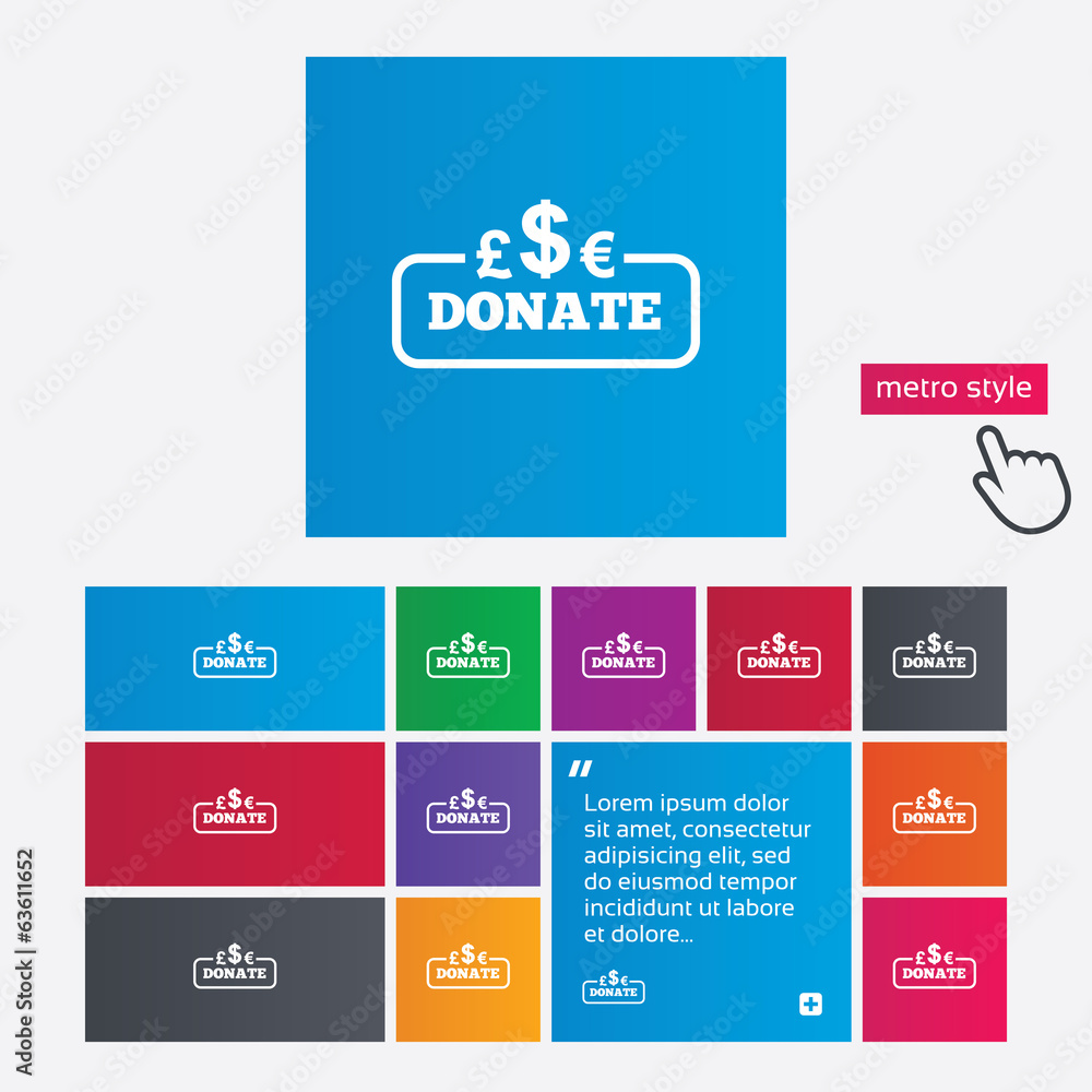 Donate sign icon. Multicurrency symbol.