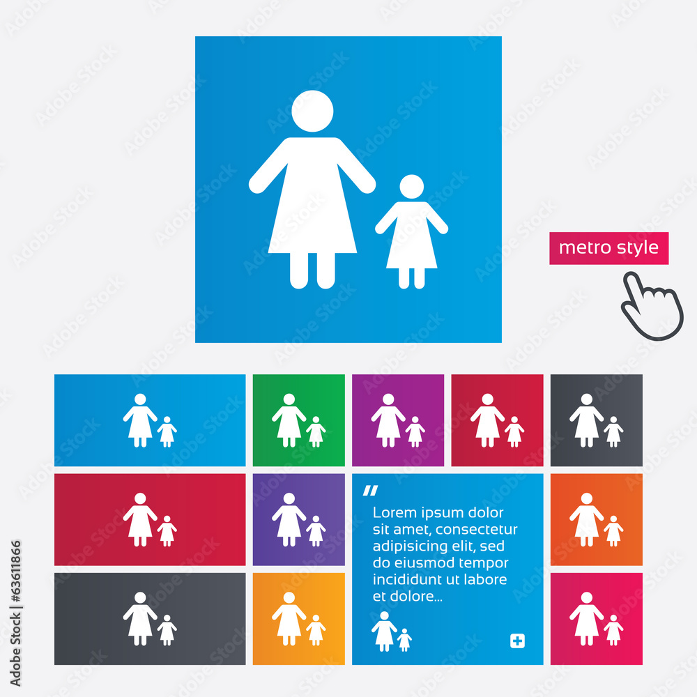 One-parent family with one child sign icon. One-parent family with one child sign icon.